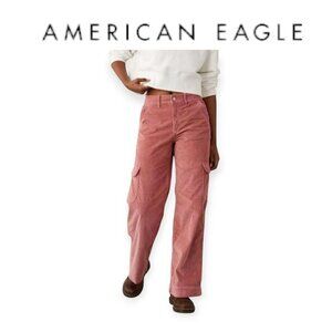 American Eagle Pink Super High Rise Baggy Wide Leg Corduroy Cargo Pants Size 6